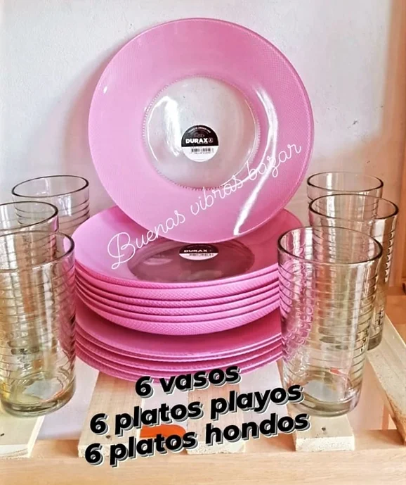 Combo 6 vasos, 6 platos playos y 6 platos hondos